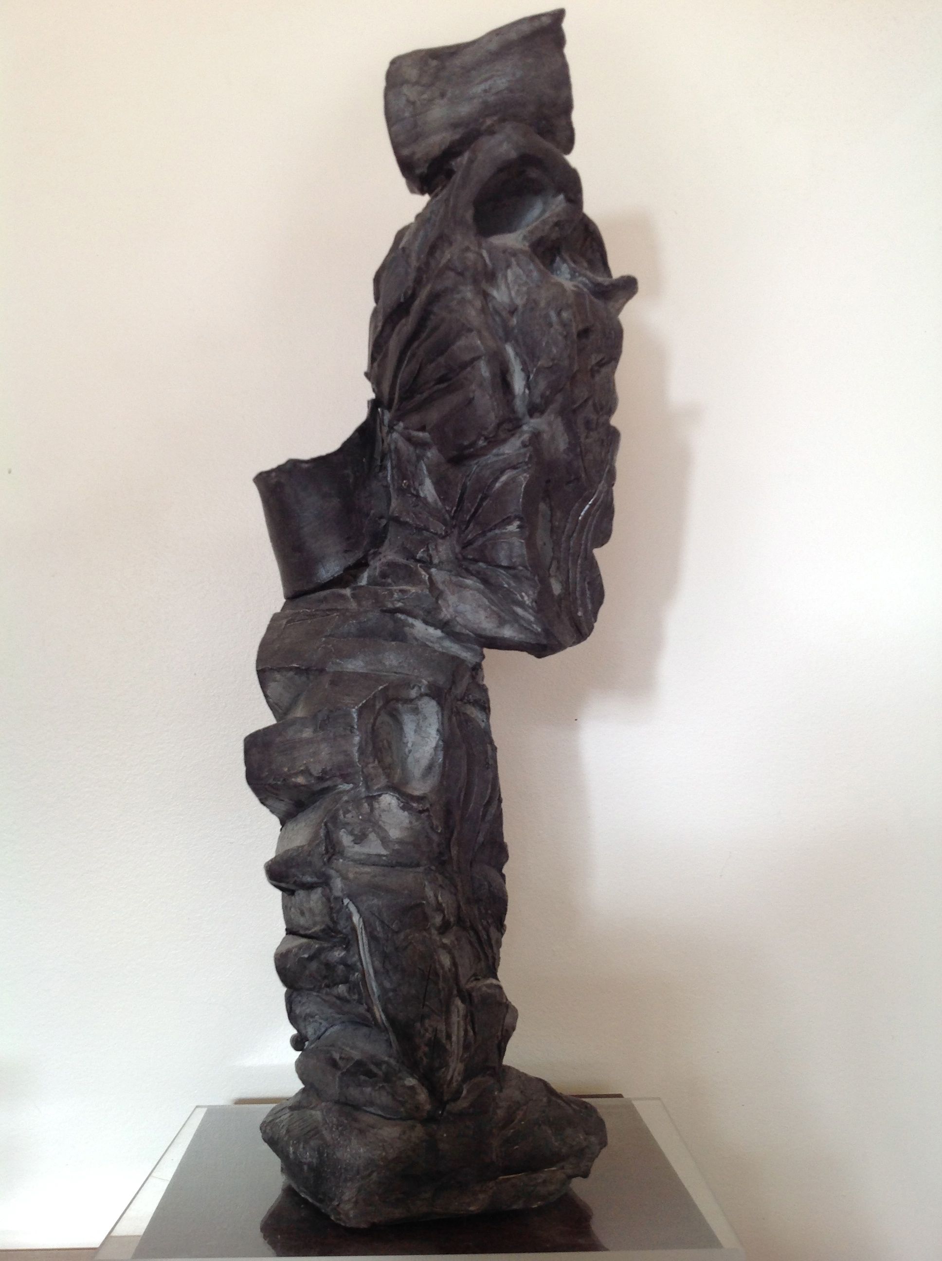 Geisha-Sculpture-Terre cuite patinée-Pièce unique-H50/L12/11cm