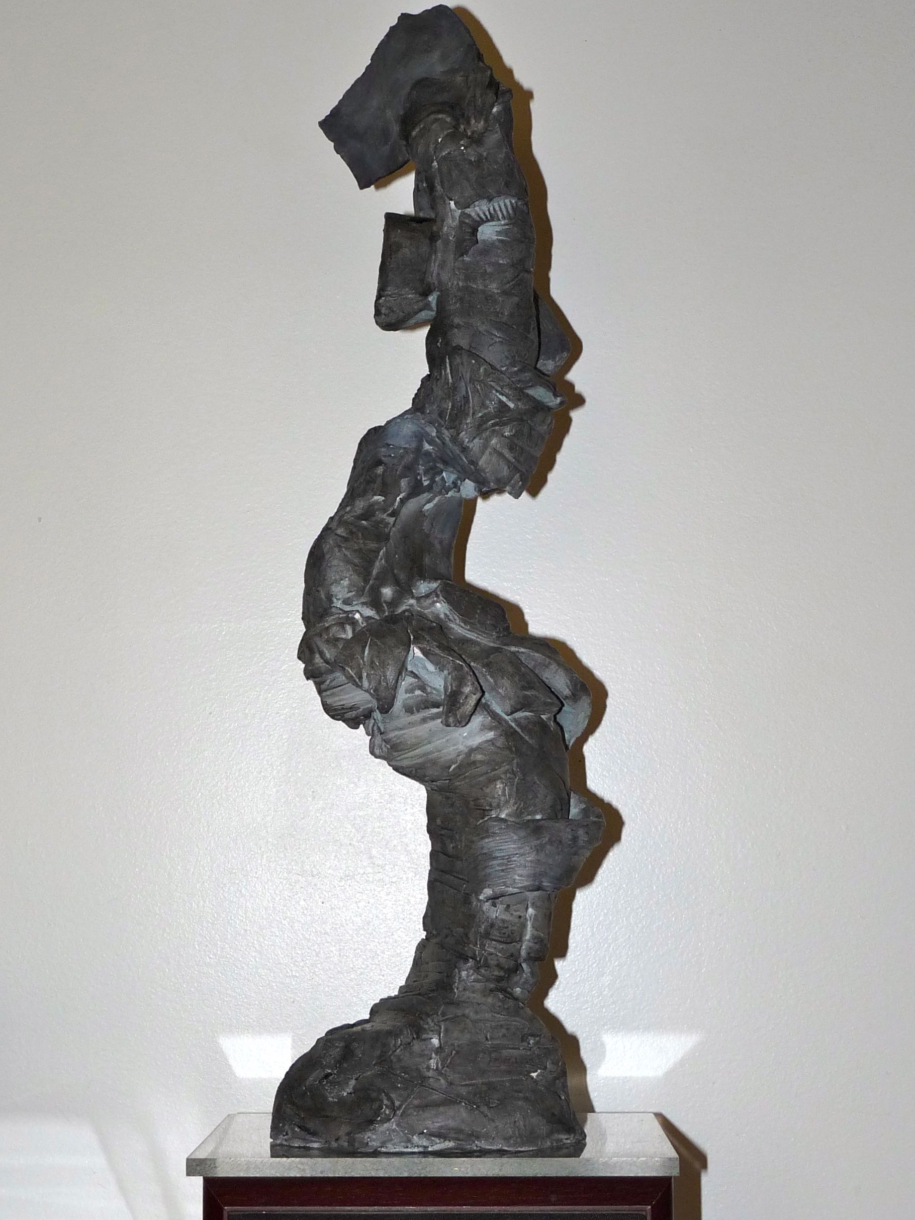 Japon-sculpture-Terre cuite patinée-H57/L12/15cm