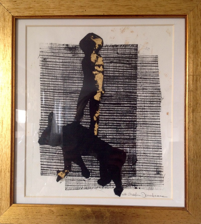 Linogravure sur papier rehaussé de feuilles d'or-Pièce unique-