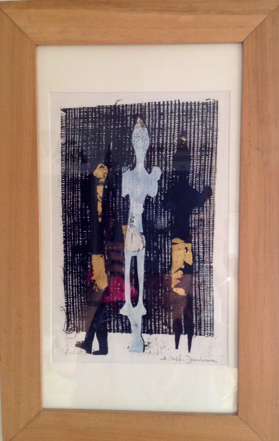 Linogravure sur papier rehaussé de feuilles d'or-Pièce unique-