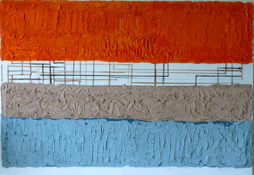 Eléments -Peinture-Techniques mixtes-Rouge-Rose-Fait main-Oeuvre unique-100/80cm