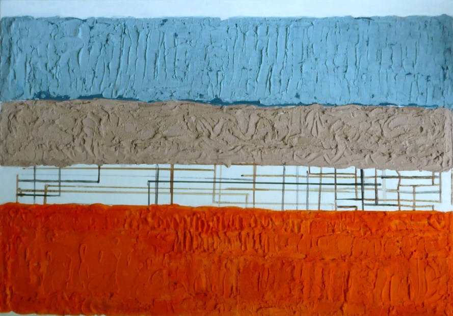 Elements-Peinture-Techniques mixtes-Rouge-Rose-Fait main-Oeuvre unique-100/80cm