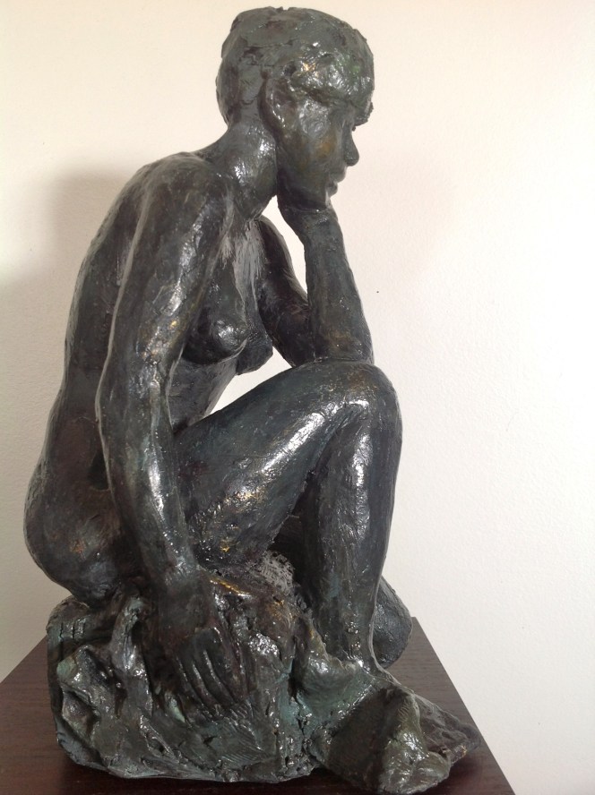 Aghate-Sculpture-Terre cuite patinée bronze-Pièce unique-H31/L13/P21cm-Fait main-Oeuvre unique-