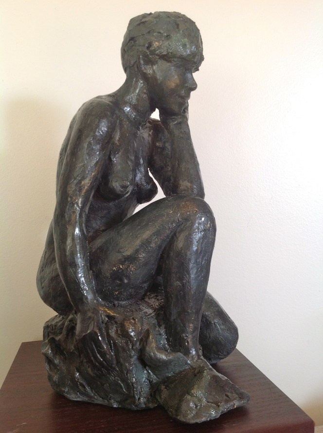 Aghate-Sculpture-Terre cuite patinée bronze-Pièce unique-H31/L13/P21cm-Fait main-Oeuvre unique-