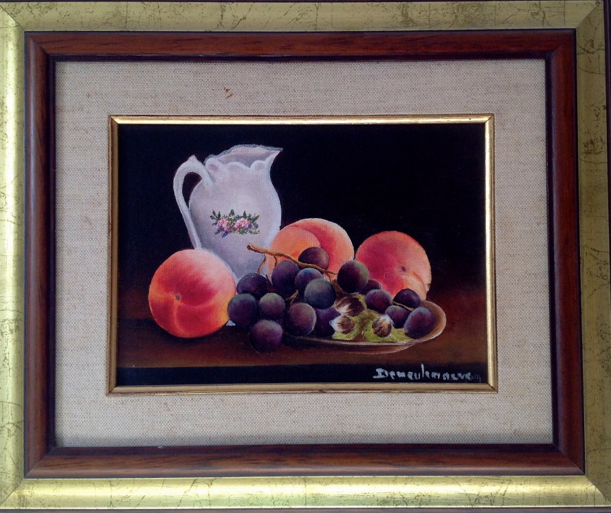 Pêches et raisins-Peinture à l'huile 38cm/26cm fait main -oeuvre unique