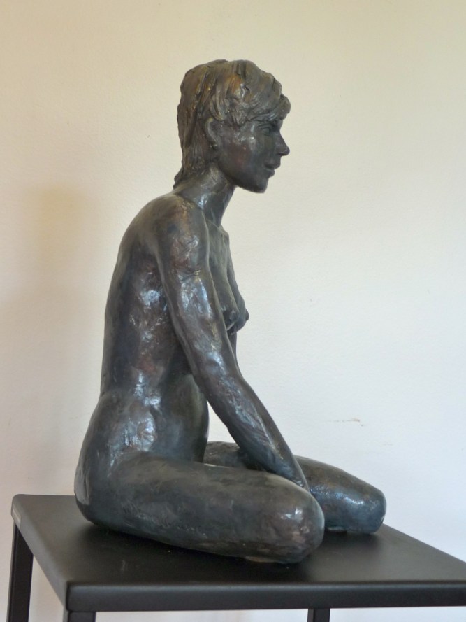 Barbara-Nu-Sculpture-Figuratif-Terre cuite-Patine Bronze H26/L19/P26cm-Fait main-Pièce unique